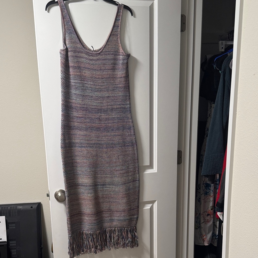 Multicolor Sleeveless Knit Dress with Fringe
